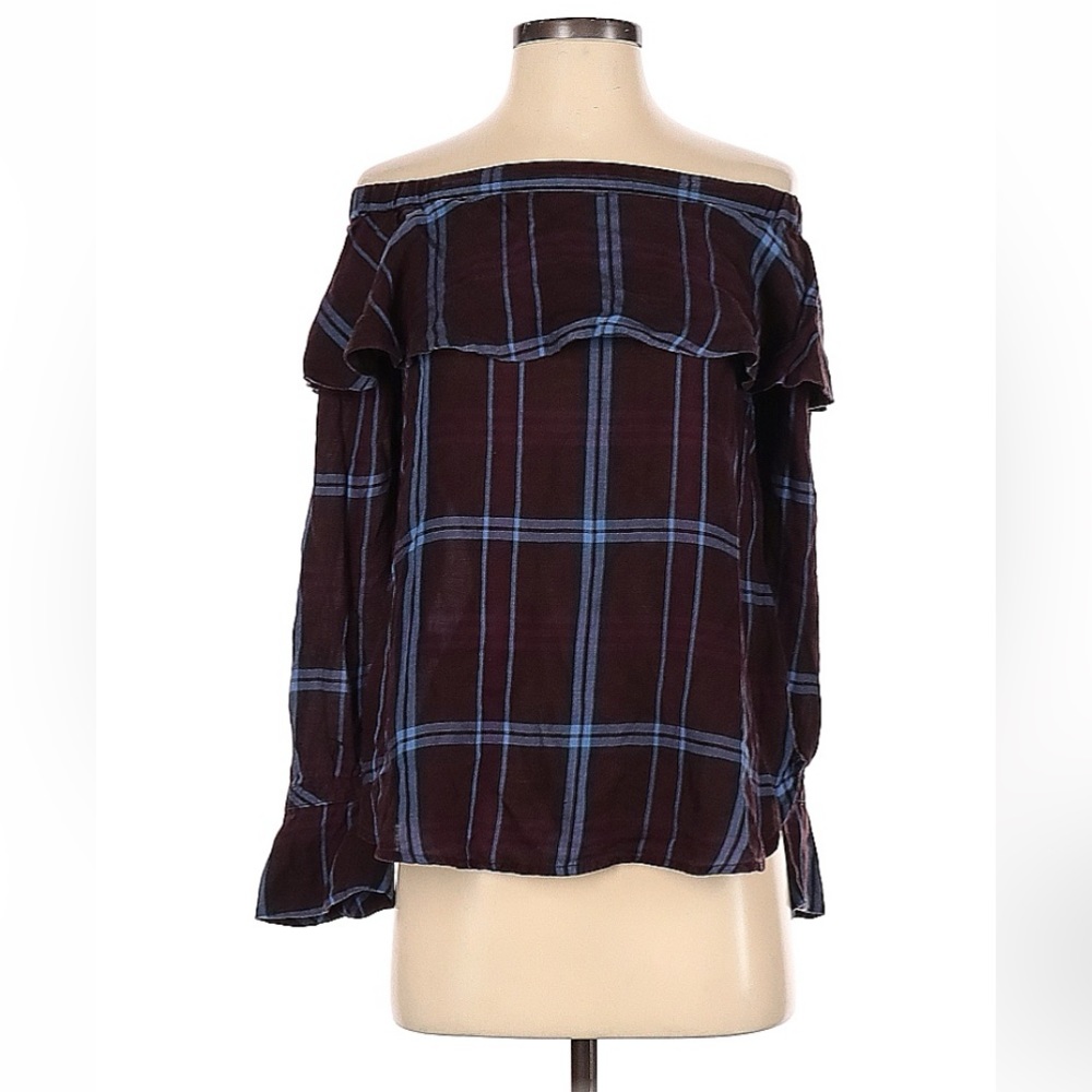 Plaid Off-the-Shoulder Blouse